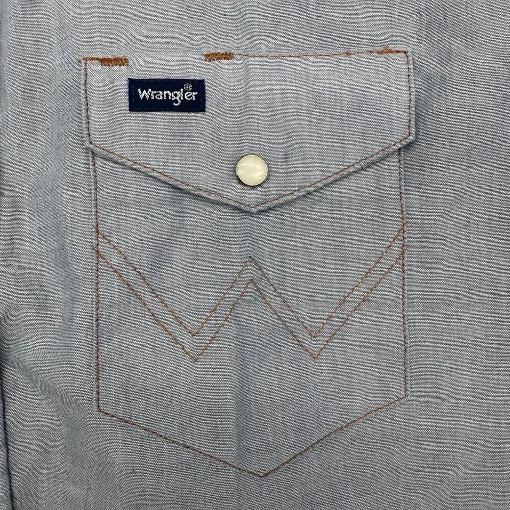 Vintage Western Pearl Snap Shirt Blue Short Sleeve Wrangler Cowboy Retro 15.5 - Picture 6 of 7